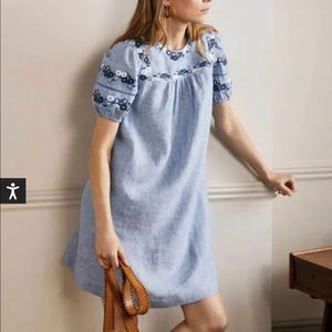 Boden Embroidered Linen Shift Dress Size US 2